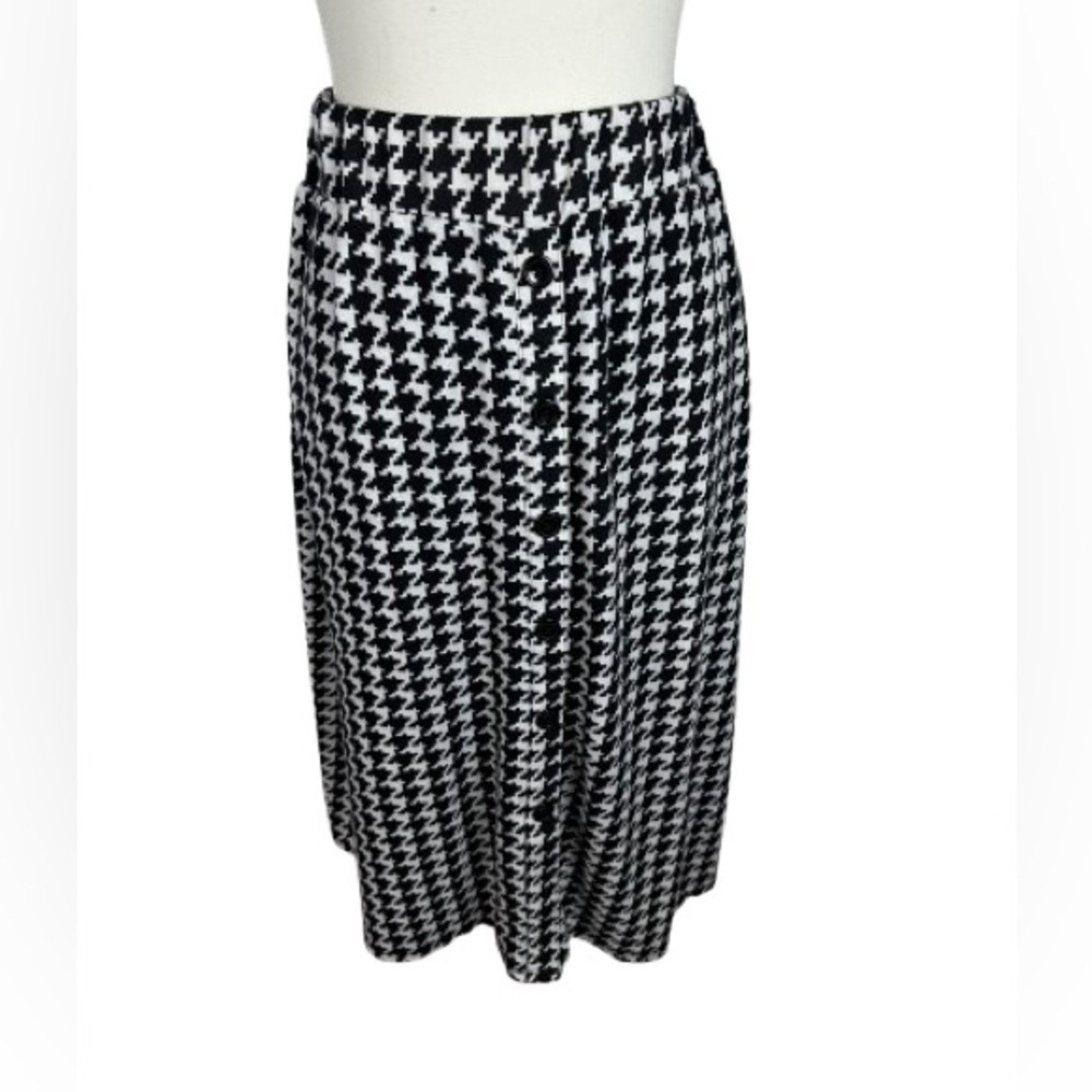 Robert Louis Skirt size Medium M Black White Houndstooth Button Front Midi